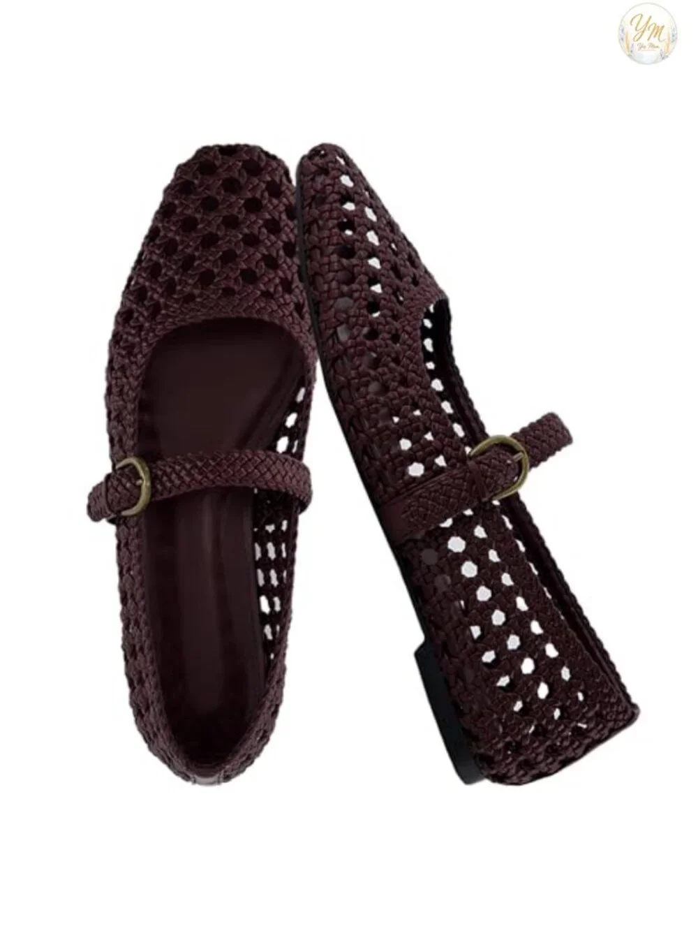 Hand Woven Vegan Leather Mary Jane Flats with Adjustable Buckle and Memory Foam